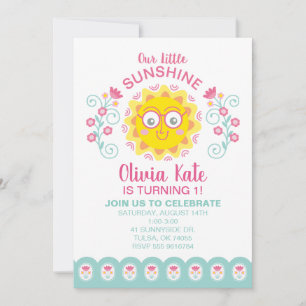 You Are My Sunshine Cute Girl 1st Birthday Party Announcement
