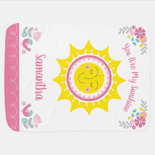 You Are My Sunshine Cute Yellow Pink Personalized Baby Blanket | Zazzle