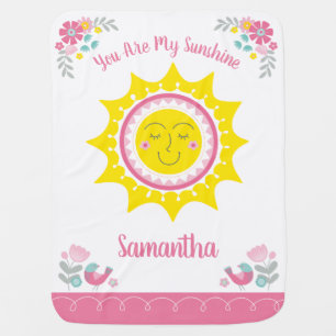 You Are My Sunshine Cute Yellow Pink Personalized Baby Blanket
