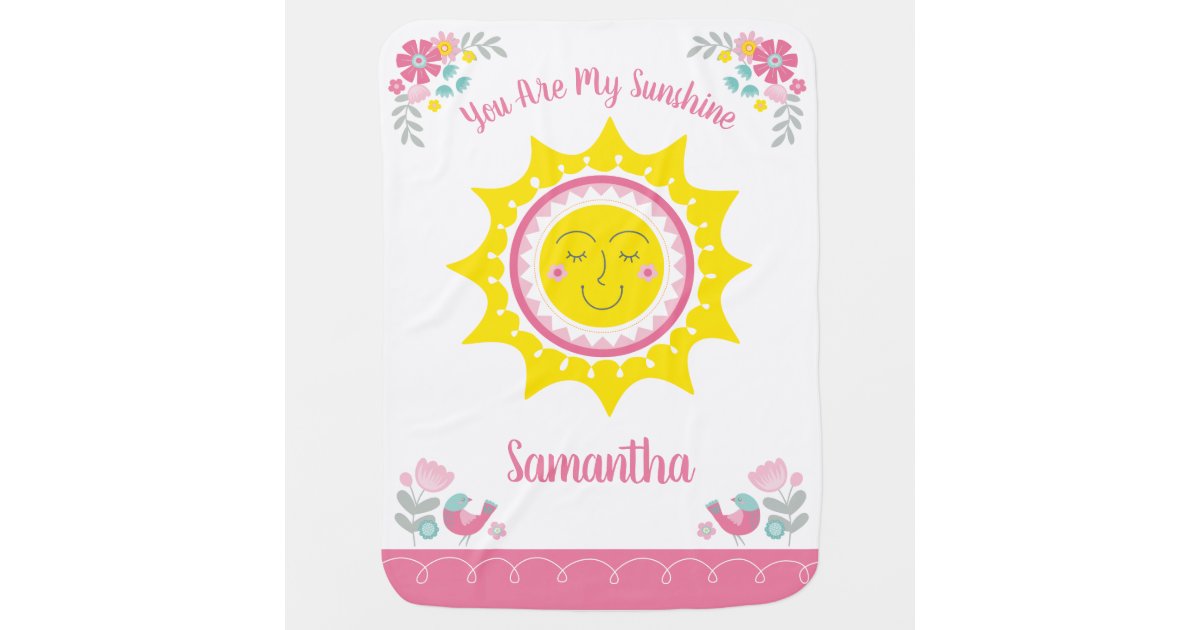 You Are My Sunshine Cute Yellow Pink Personalized Baby Blanket | Zazzle