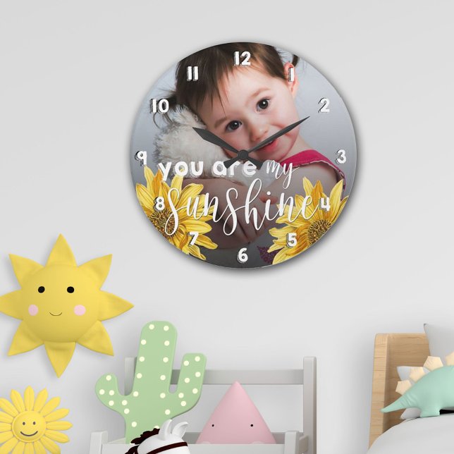 You Are My Sunshine Cute Yellow Sunflower Photo Large Clock (Creator Uploaded)