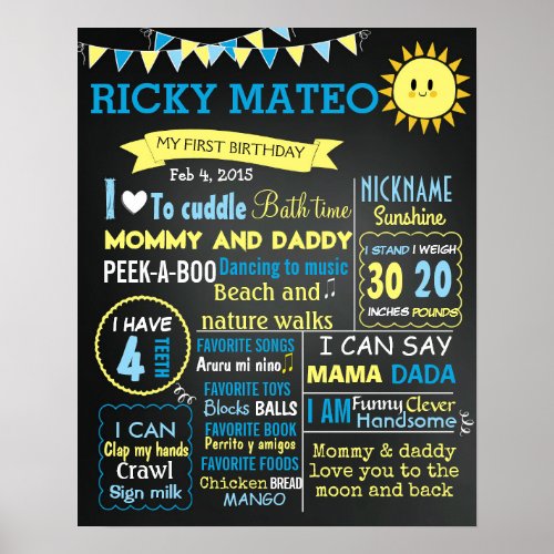 You are my sunshine First birthday chalkboard boy Poster