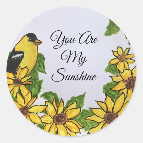 You Are My Sunshine Happy Bird Sunflowers Classic Round Sticker