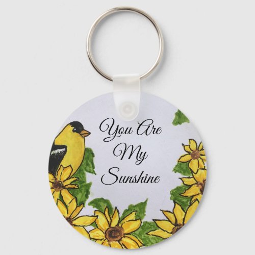 You Are My Sunshine Happy Bird Sunflowers Keychain