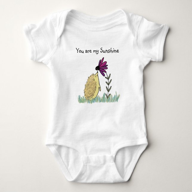 You Are My Sunshine Hedgehog and Coneflower Print Baby Bodysuit (Front)