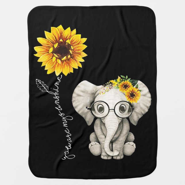 You Are My Sunshine Hippie Sunflower Elephant Baby Blanket (Front)