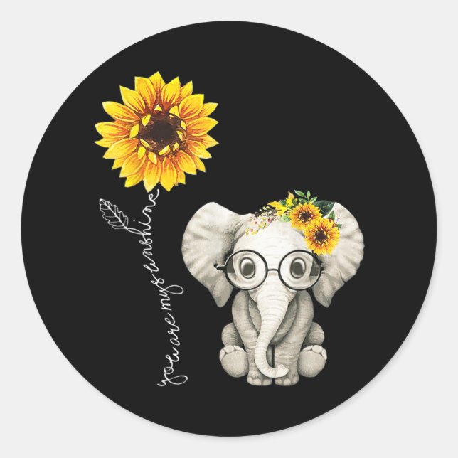 You Are My Sunshine Hippie Sunflower Elephant Classic Round Sticker (Front)