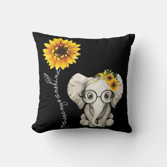 You Are My Sunshine Hippie Sunflower Elephant Gift Throw Pillow (Front)