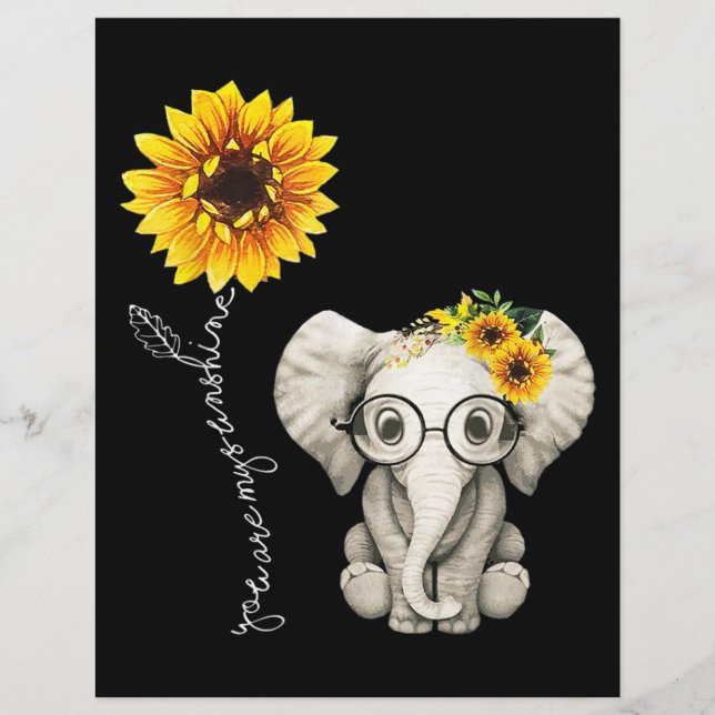 You Are My Sunshine Hippie Sunflower Elephant Letterhead (Front)