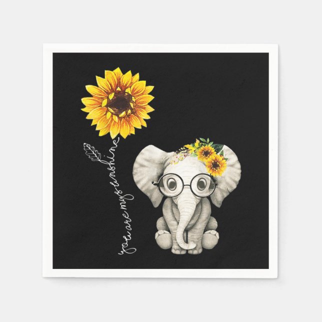 You Are My Sunshine Hippie Sunflower Elephant Napkins (Front)