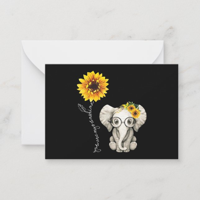 You Are My Sunshine Hippie Sunflower Elephant Note Card (Front)