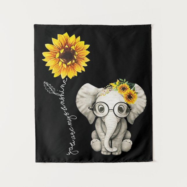 You Are My Sunshine Hippie Sunflower Elephant Tapestry (Front)
