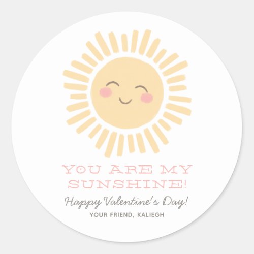 You are my Sunshine Kids Classroom Valentine Day Classic Round Sticker