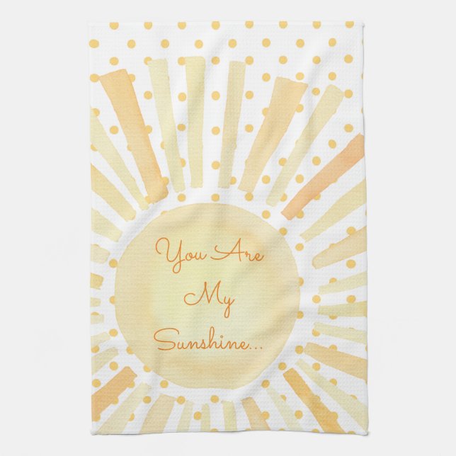 You Are My Sunshine Orange Yellow White Polkadots Kitchen Towel (Vertical)