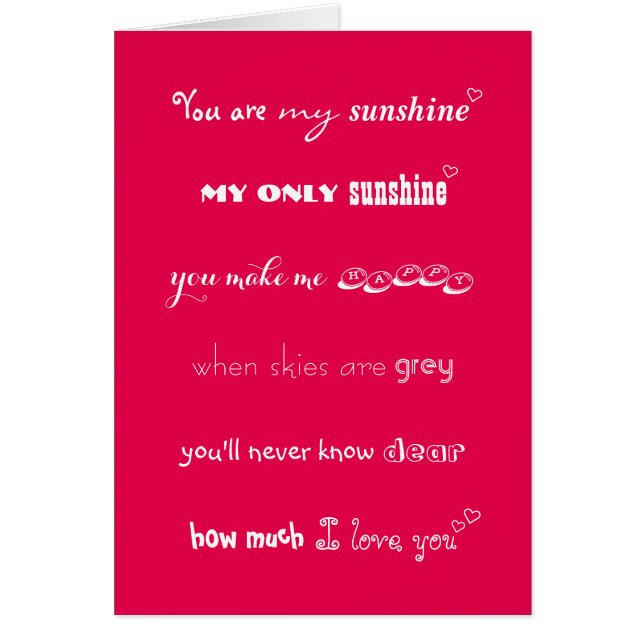 You Are My Sunshine Personalized Love Hearts Card (Front)