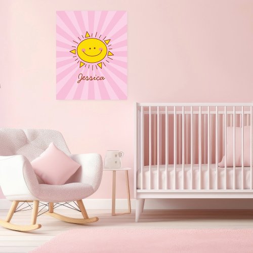 You Are My Sunshine Pink Sun Rays Girly Kids Name Poster