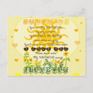 YOU ARE My SUNSHINE Postcard. Sunny Printable Card. Celebrating Love  Postcards. Sunshine Postcard 