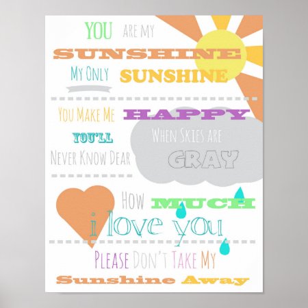 You Are My Sunshine Poster 11"x14"