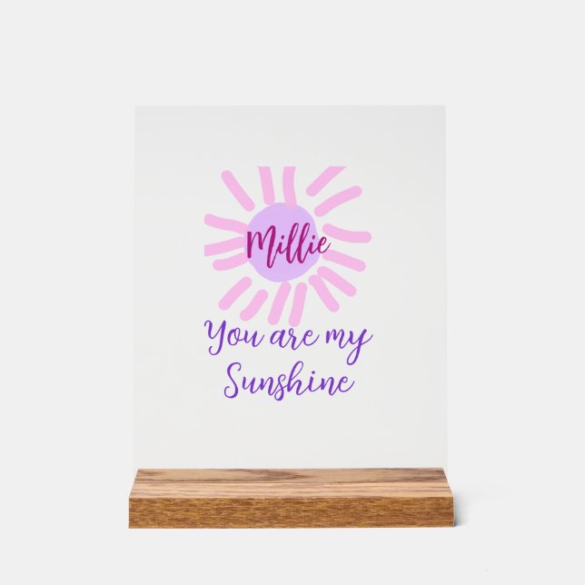 you are my sunshine purple pink pastel sun rays mo acrylic sign (Front)