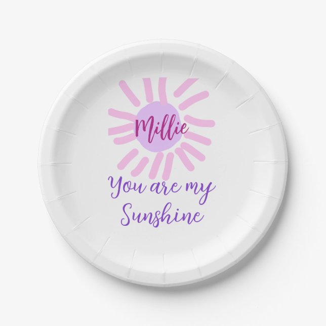 you are my sunshine purple pink pastel sun rays mo paper plates (Front)