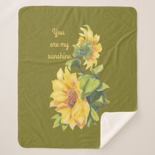 You are My Sunshine Quote Love Sunflower Sherpa Blanket