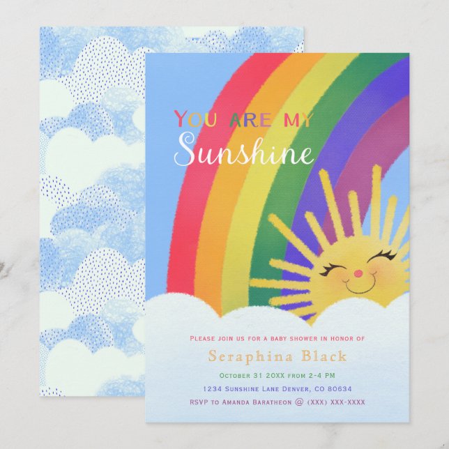 You Are My Sunshine Rainbow Sprinkle Baby Shower I Invitation (Front/Back)