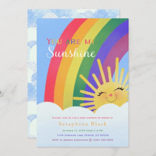 You Are My Sunshine Rainbow Sprinkle Baby Shower I Invitation