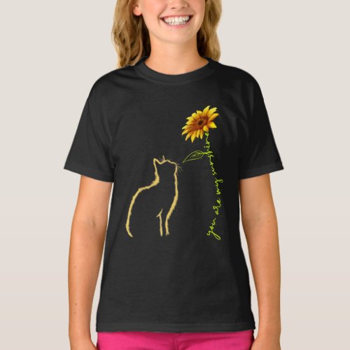 You Are My Sunshine Shirt Cute Cat And Sunflower T_Shirt