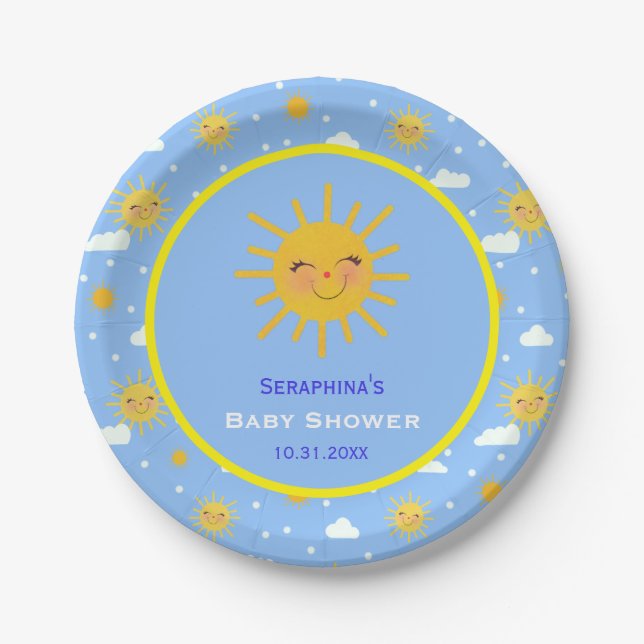 You Are My Sunshine Smiling Sun Baby Shower Paper Plates (Front)