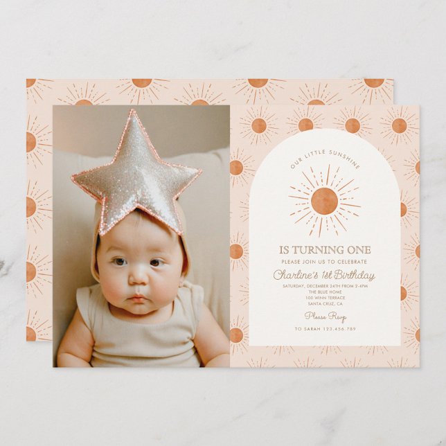 You are my Sunshine Sun Retro Minimal 1st Birthday Invitation (Creator Uploaded)