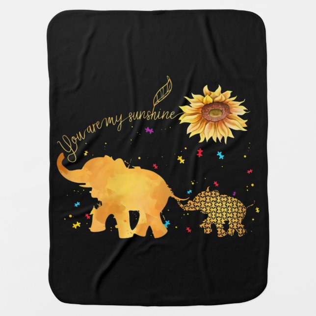 You Are My Sunshine Sunflower Elephant Autism Baby Blanket (Front)
