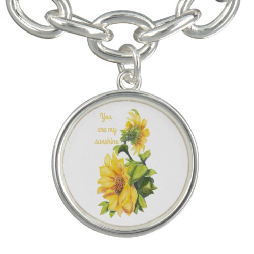 You are my Sunshine Sunflower Flower Quote Charm Bracelet