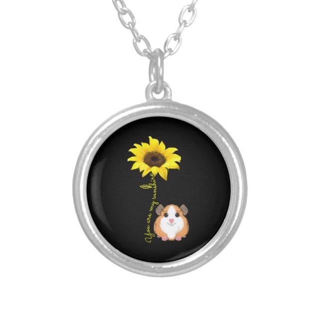 You Are My Sunshine Sunflower Guinea Pig Mom Silver Plated Necklace (Front)