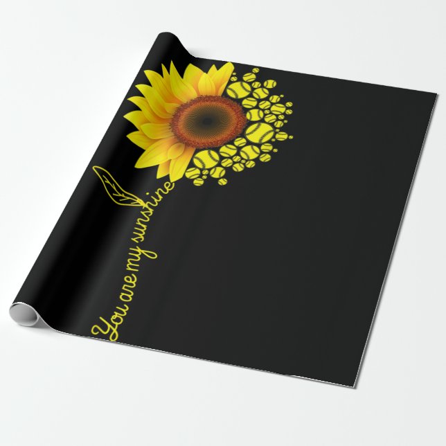 You Are My Sunshine Sunflower Softball Wrapping Paper (Unrolled)