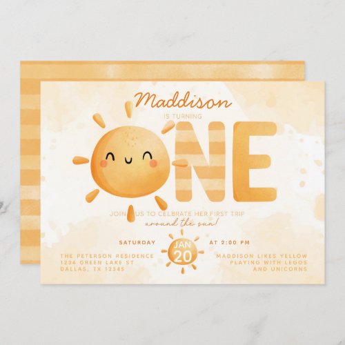 You Are My Sunshine turning one 1st Birthday Party Invitation