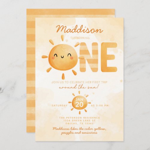 You Are My Sunshine turning ONE 1st Birthday Party Invitation