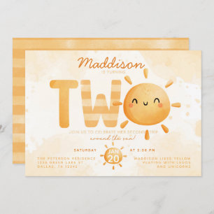 You Are My Sunshine turning TWO 2nd Birthday Party Invitation