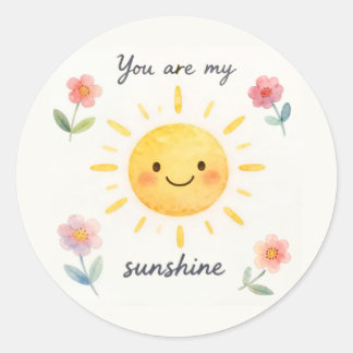 You Are My Sunshine Watercolor Floral Classic Round Sticker