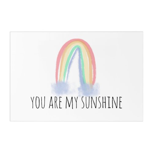 You are my sunshine watercolor painted rainbow  acrylic print