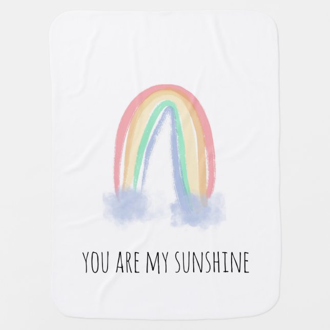 You are my sunshine watercolor painted rainbow  baby blanket (Front)
