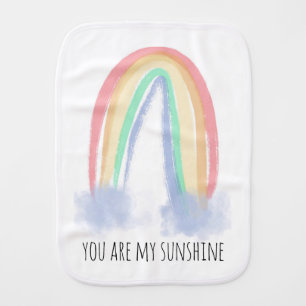 You are my sunshine watercolor painted rainbow baby burp cloth