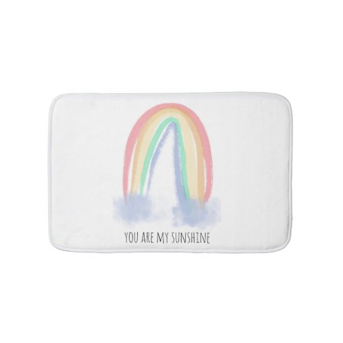 You are my sunshine watercolor painted rainbow  bath mat