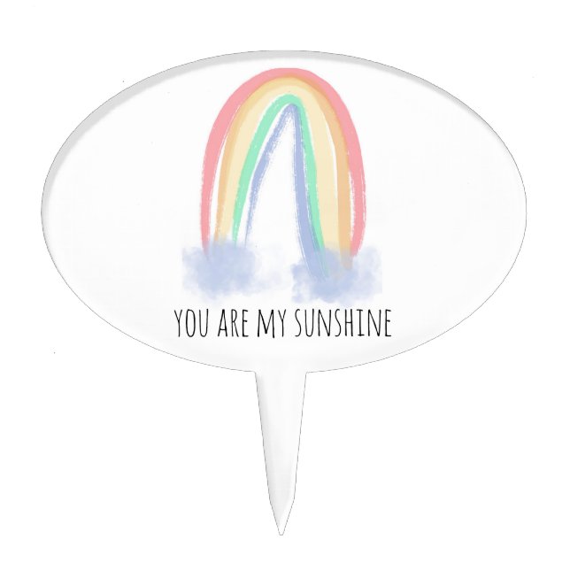 You are my sunshine watercolor painted rainbow  cake topper (Front)