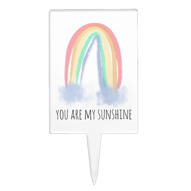 You are my sunshine watercolor painted rainbow  cake topper (Front)