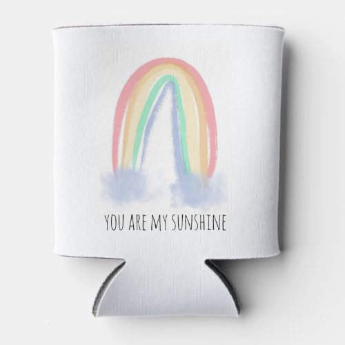 You are my sunshine watercolor painted rainbow can cooler