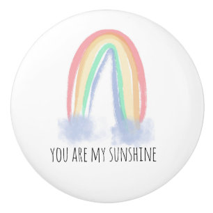 You are my sunshine watercolor painted rainbow ceramic knob