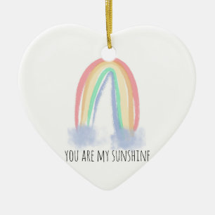 You are my sunshine watercolor painted rainbow ceramic ornament