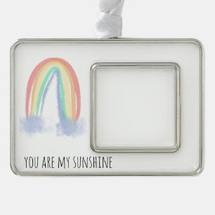 You are my sunshine watercolor painted rainbow christmas ornament