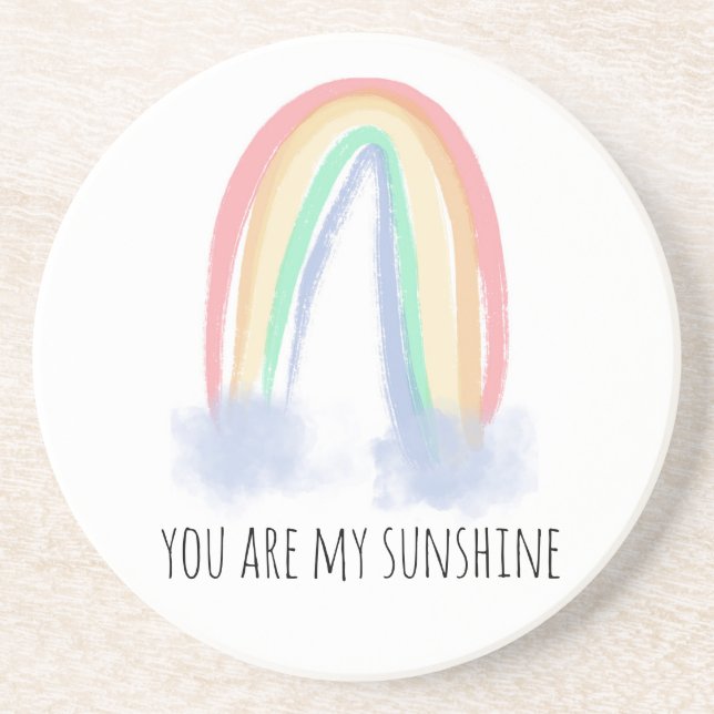 You are my sunshine watercolor painted rainbow   coaster (Front)