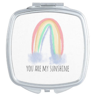 You are my sunshine watercolor painted rainbow compact mirror